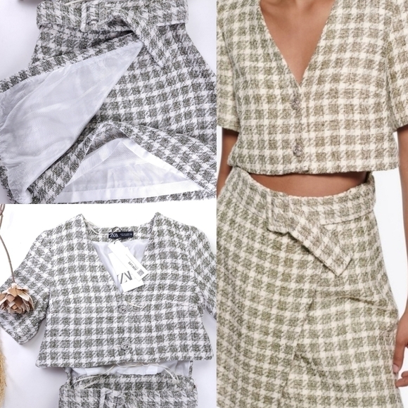 New Zara Grey White Cotton Tweed Weave Dress Size S - Picture 3 of 16